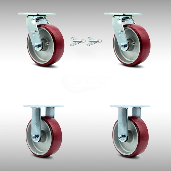 6 Inch SS Poly on Aluminum Caster Set with Roller Bearings 2 Swivel Lock 2 Rigid